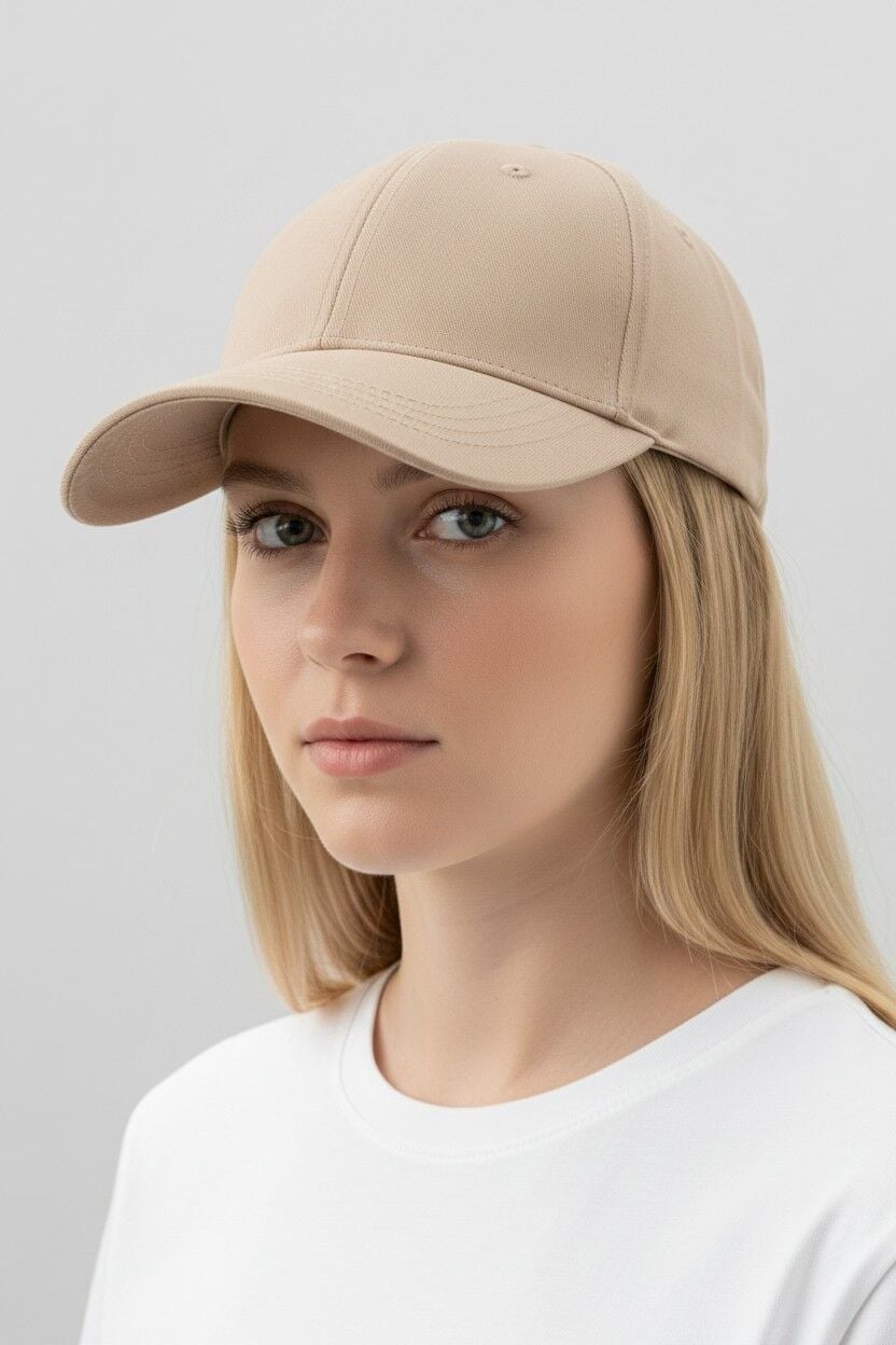 Kadın Premium Pamuklu Beyzbol Şapkası - Ayarlanabilir Basic Spor Şapka BEJ