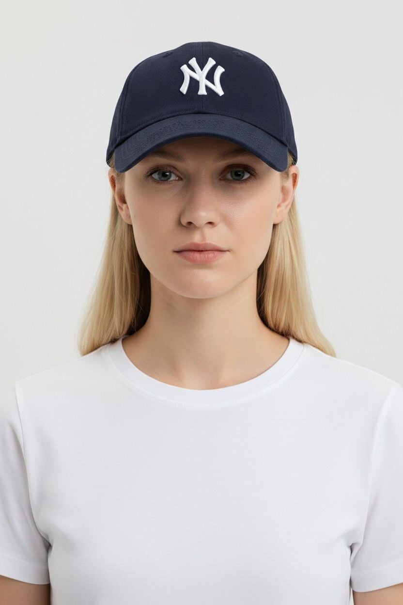 Kadın Desenli Beyzbol Şapkası - Ayarlanabilir Nakış Detaylı Spor Şapka LACİVERT