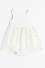 Bebek Tüllü Body Elbise Papatya Desenli | Kolsuz Yazlık Kız Bebek Tulum 0-18 Ay BEYAZ - 0-6 Ay