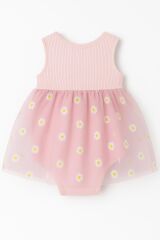 Bebek Tüllü Body Elbise Papatya Desenli | Kolsuz Yazlık Kız Bebek Tulum 0-18 Ay PEMBE - 0-6 Ay