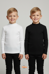 Erkek Çocuk 2’li Set Esnek Kaşkorse Fitilli Boğazlı Uzun Kollu Body Pamuklu İçlik & Günlük Basic Üst