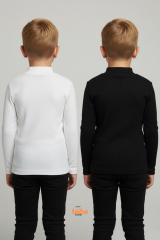 Erkek Çocuk 2’li Set Esnek Kaşkorse Fitilli Boğazlı Uzun Kollu Body Pamuklu İçlik & Günlük Basic Üst