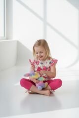 Kız Çocuk Çiçek Desenli Fiyonk Detaylı Pamuklu Taytlı Takım - 2'li Kombin PEMBE 3-4 Yaş