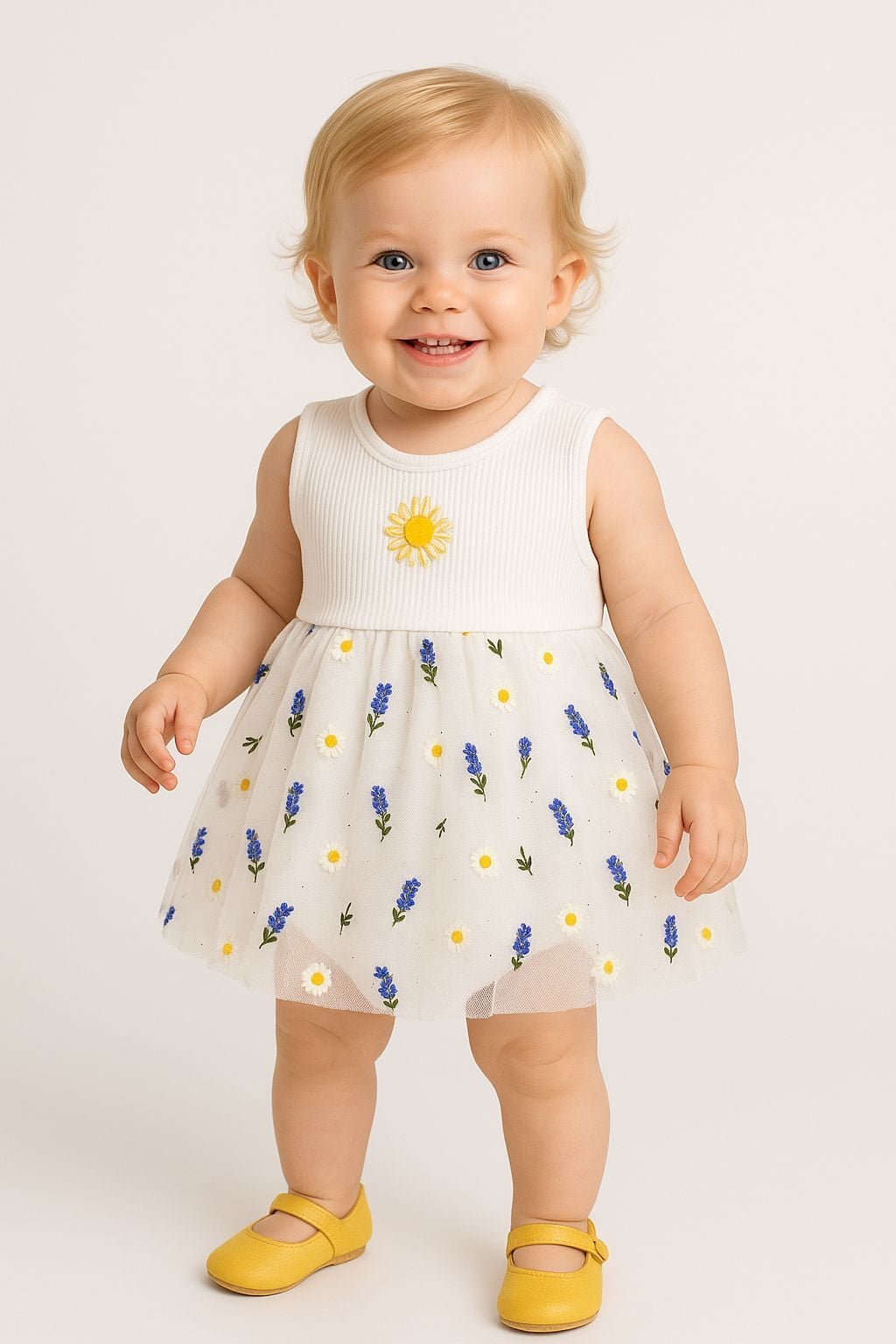 Bebek Çiçek Desenli Tüllü Yazlık Elbise 6-18 Ay | Lavanta & Papatya Desenli Body Tulum 12 AY
