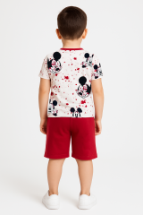 Zara Model Erkek Çocuk Mickey Mouse MR Baskılı Yazlık Şort Tişört Takım (5-12 Yaş)  %100 Pamuk  İkili Set 11-12 Yaş - KIRMIZI