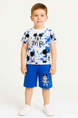 Zara Model Erkek Çocuk Mickey Mouse MR Baskılı Yazlık Şort Tişört Takım (5-12 Yaş)  %100 Pamuk  İkili Set 9-10 Yaş - MAVİ