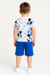 Zara Model Erkek Çocuk Mickey Mouse MR Baskılı Yazlık Şort Tişört Takım (5-12 Yaş)  %100 Pamuk  İkili Set 9-10 Yaş - MAVİ