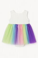Gökkuşağı Desenli Tüllü Bebek Elbise 6-18 Ay | Yazlık Renkli Body Tulum | Tül Etekli Model 12 AY