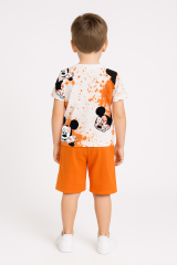Zara Model Erkek Çocuk Mickey Mouse MR Baskılı Yazlık Şort Tişört Takım (5-12 Yaş)  %100 Pamuk  İkili Set 11-12 Yaş - TURUNCU