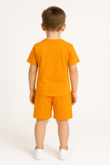 Zara Model Erkek Çocuk Snoopy Baskılı Turuncu Şort Tişört Takım 3-8 Yaş %100 Pamuk Yazlık Karakterli İkili Set 4 YAŞ