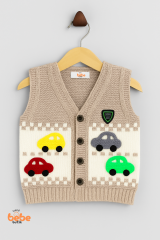 Erkek Çocuk & Bebek Araba Desenli Triko Yelek 1-4 Yaş | Baharlık & Kışlık Örgü Düğmeli Hırka Yelek