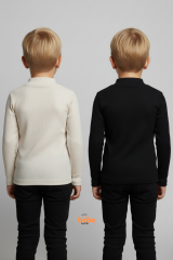 Erkek Çocuk 2’li Set Esnek Kaşkorse Fitilli Boğazlı Uzun Kollu Body Pamuklu İçlik & Günlük Basic Üst