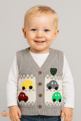 Erkek Çocuk & Bebek Araba Desenli Triko Yelek 1-4 Yaş | Baharlık & Kışlık Örgü Düğmeli Hırka Yelek