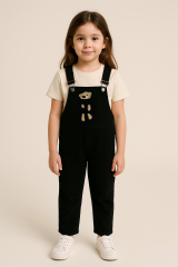 Peluş Ayıcık Detaylı Kız Çocuk Kot Salopet Tulum 3-10 Yaş Rahat Günlük Yazlık Denim Kıyafet SİYAH - 5-6 Yaş