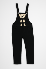 Peluş Ayıcık Detaylı Kız Çocuk Kot Salopet Tulum 3-10 Yaş Rahat Günlük Yazlık Denim Kıyafet SİYAH - 5-6 Yaş