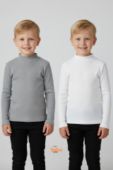 Erkek Çocuk 2’li Set Esnek Kaşkorse Fitilli Boğazlı Uzun Kollu Body Pamuklu İçlik & Günlük Basic Üst
