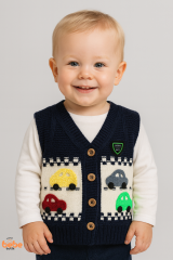 Erkek Çocuk & Bebek Araba Desenli Triko Yelek 1-4 Yaş | Baharlık & Kışlık Örgü Düğmeli Hırka Yelek