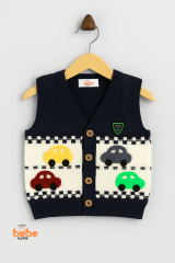 Erkek Çocuk & Bebek Araba Desenli Triko Yelek 1-4 Yaş | Baharlık & Kışlık Örgü Düğmeli Hırka Yelek