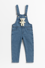 Peluş Ayıcık Detaylı Kız Çocuk Kot Salopet Tulum 3-10 Yaş Rahat Günlük Yazlık Denim Kıyafet Mavi 3-4 Yaş