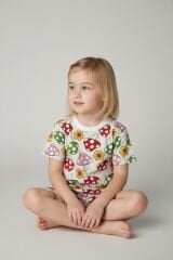 Kız Çocuk Mantar ve Çiçek Desenli Pamuklu Pijama Takımı - Kısa Kollu Şortlu Set 3-4 Yaş