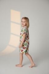 Kız Çocuk Mantar ve Çiçek Desenli Pamuklu Pijama Takımı - Kısa Kollu Şortlu Set 3-4 Yaş