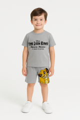Zara Model Erkek Çocuk The Lion King Simba Baskılı Yazlık Şortlu Takım (3-8 Yaş) | %100 Pamuk Gri Disney Takım 4 YAŞ