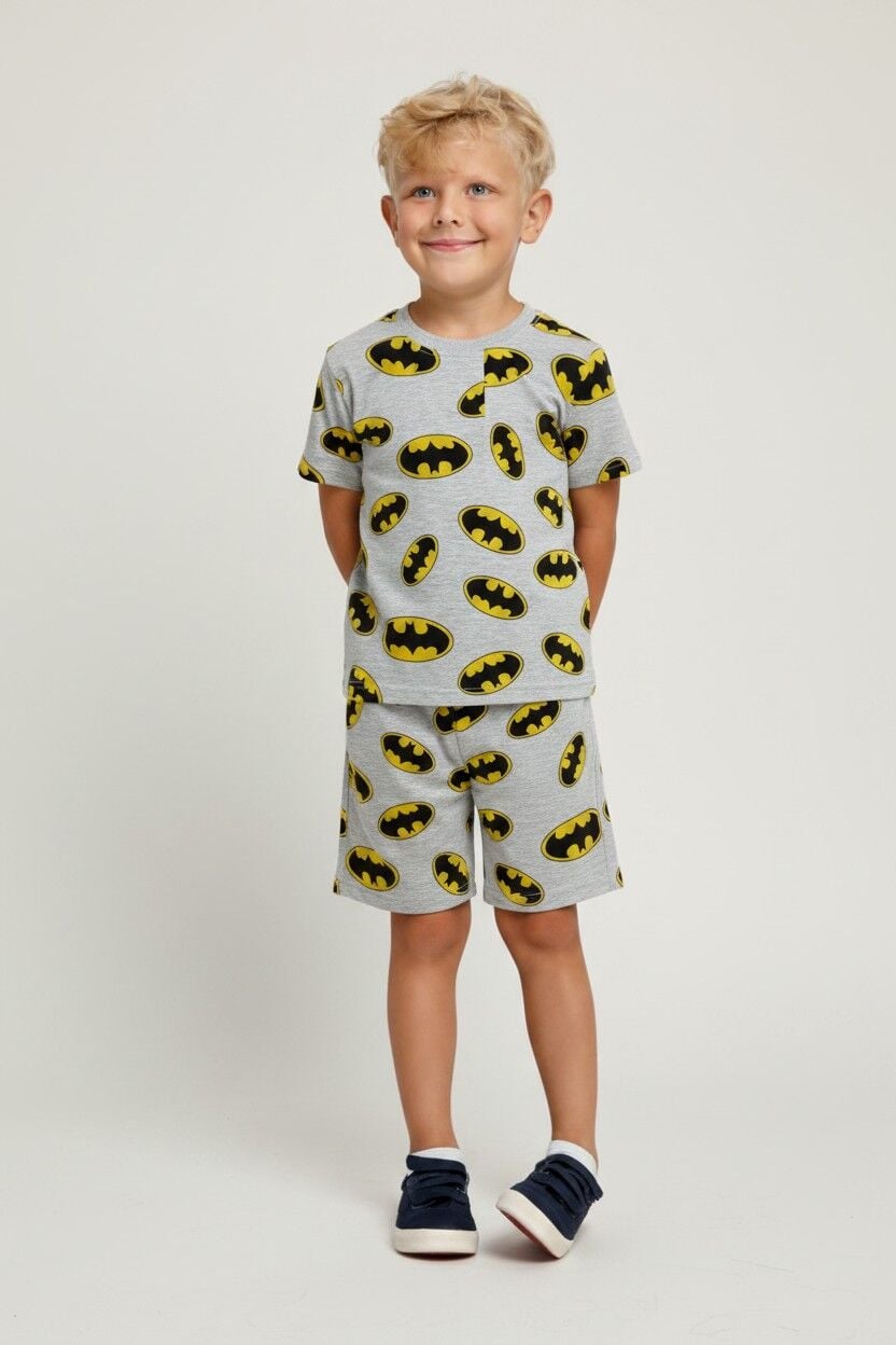Erkek Çocuk Özel Karakter Desenli Pamuklu Pijama Takımı - Kısa Kollu Şortlu Set 3-4 Yaş
