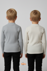 Erkek Çocuk 2’li Set Esnek Kaşkorse Fitilli Boğazlı Uzun Kollu Body Pamuklu İçlik & Günlük Basic Üst