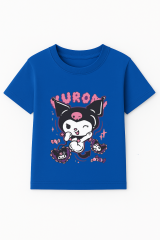 Kuromi Karakter Baskılı Kız Çocuk Tişört Moda Renkli Pamuklu Yazlık Günlük Tshirt Basic Kısa Kollu Mavi 3-4 Yaş