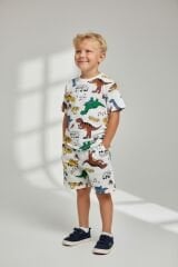 Erkek Çocuk Dinozor Desenli Pamuklu Pijama Takımı - Kısa Kollu Şortlu Set 3-4 Yaş