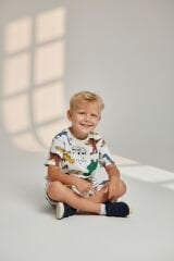 Erkek Çocuk Dinozor Desenli Pamuklu Pijama Takımı - Kısa Kollu Şortlu Set 3-4 Yaş