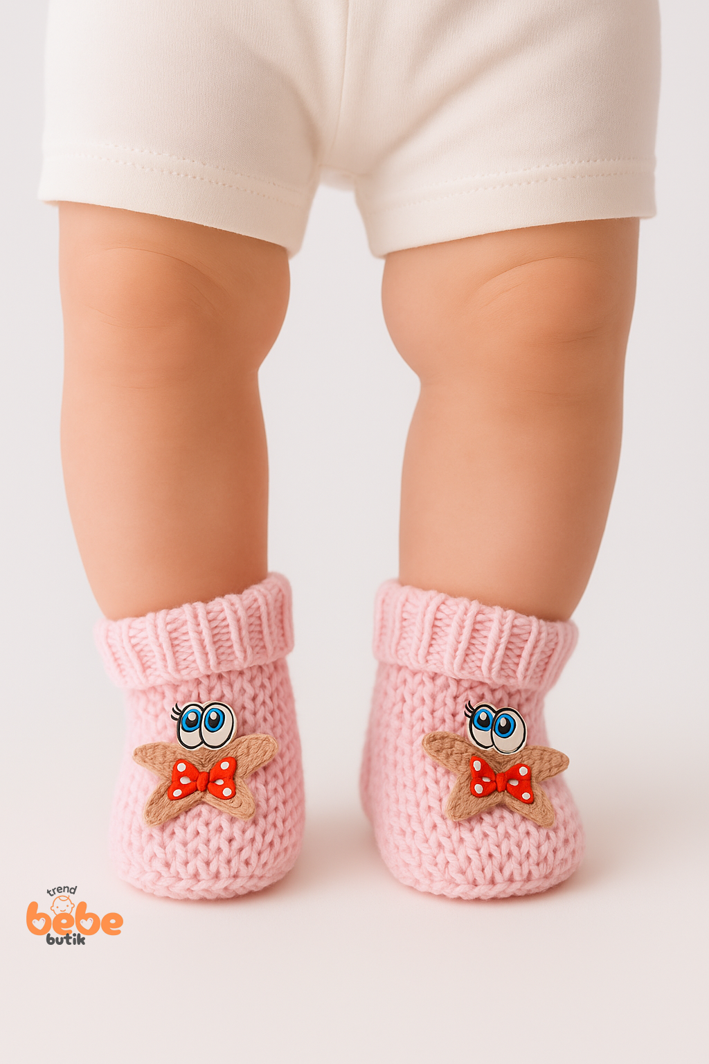 Yıldız Desenli Bebek Patik 1 Yaş %100 Triko Örgü Patik – Kız ve Erkek Bebek İçin Örgü Pamuklu Patik 1 Yaş