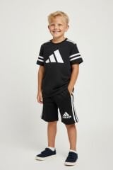 Erkek Çocuk Spor Tasarım Şortlu Takım - Pamuklu Kısa Kollu İkili Set SİYAH 11-12 Yaş