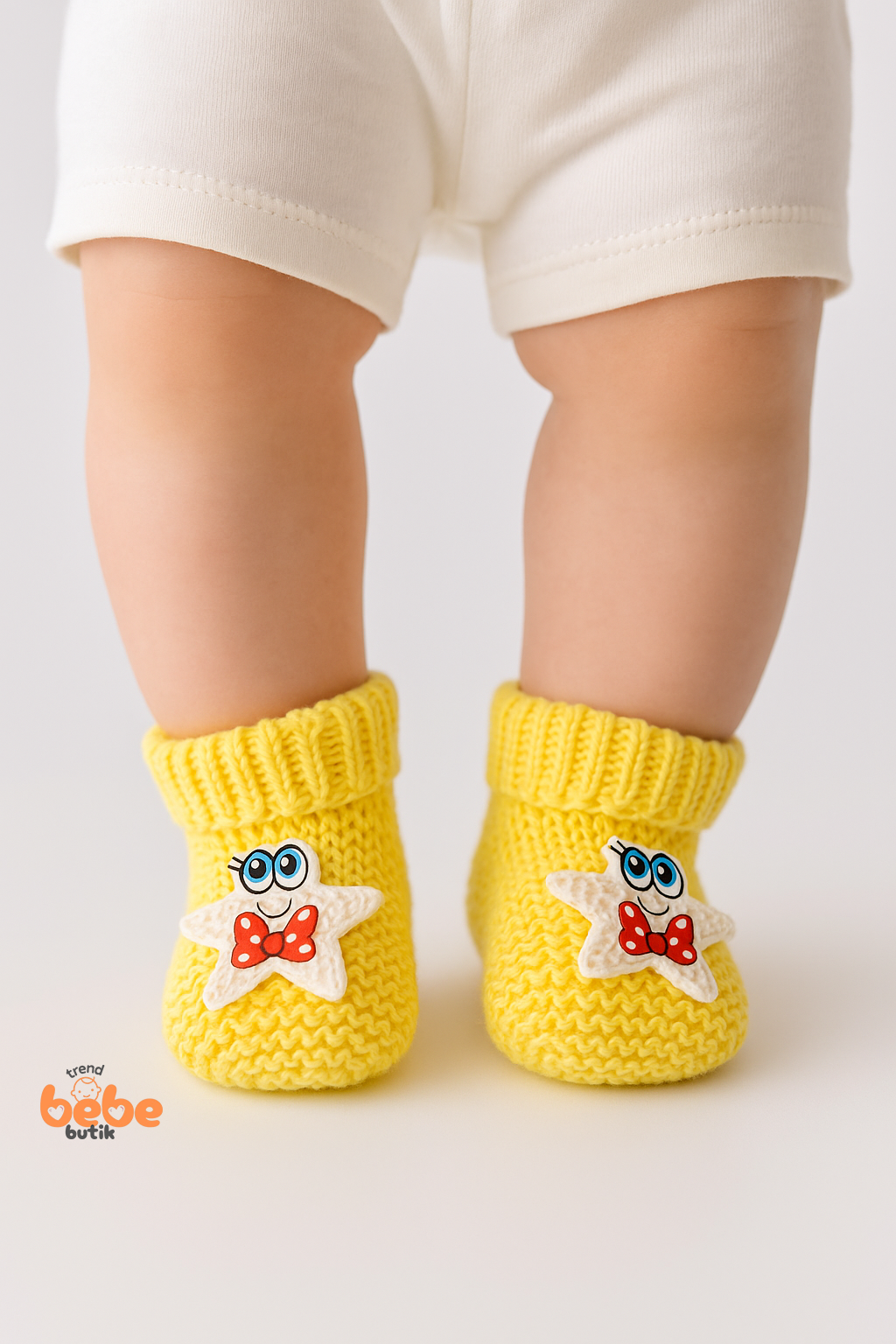 Yıldız Desenli Bebek Patik 1 Yaş %100 Triko Örgü Patik – Kız ve Erkek Bebek İçin Örgü Pamuklu Patik