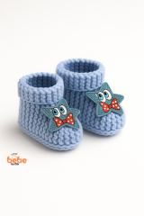 Yıldız Desenli Bebek Patik 1 Yaş %100 Triko Örgü Patik – Kız ve Erkek Bebek İçin Örgü Pamuklu Patik