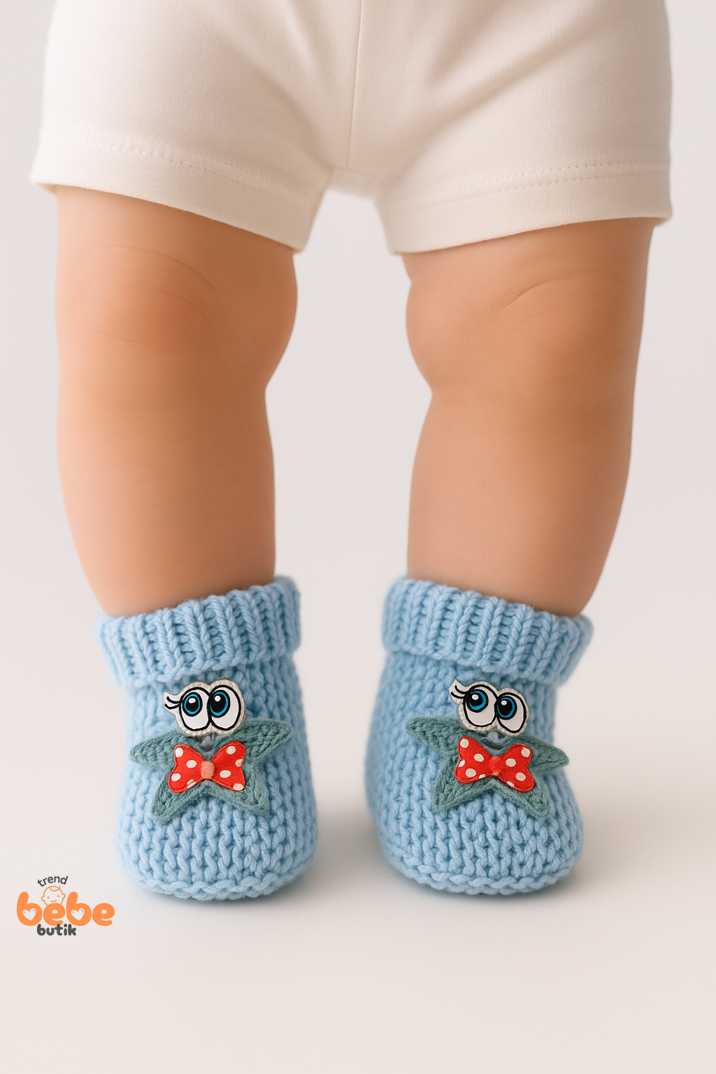 Yıldız Desenli Bebek Patik 1 Yaş %100 Triko Örgü Patik – Kız ve Erkek Bebek İçin Örgü Pamuklu Patik 1 Yaş