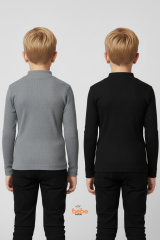 Erkek Çocuk 2’li Set Esnek Kaşkorse Fitilli Boğazlı Uzun Kollu Body Pamuklu İçlik & Günlük Basic Üst