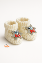 Yıldız Desenli Bebek Patik 1 Yaş %100 Triko Örgü Patik – Kız ve Erkek Bebek İçin Örgü Pamuklu Patik