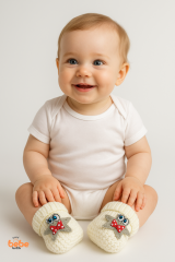 Yıldız Desenli Bebek Patik 1 Yaş %100 Triko Örgü Patik – Kız ve Erkek Bebek İçin Örgü Pamuklu Patik