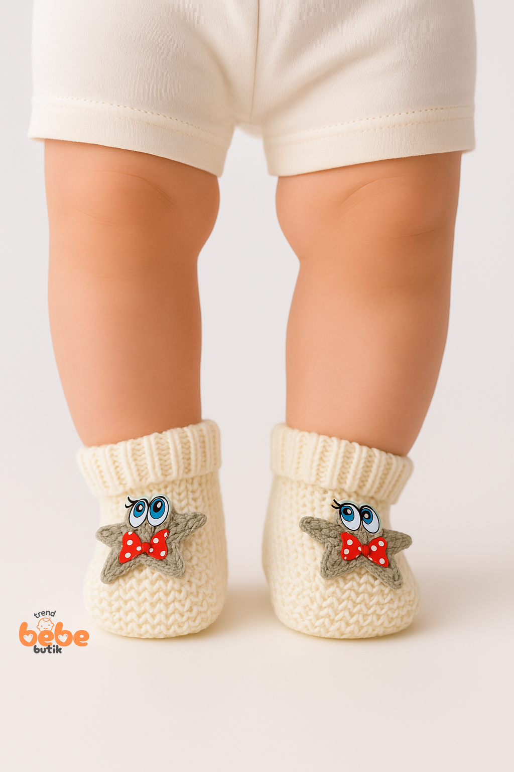 Yıldız Desenli Bebek Patik 1 Yaş %100 Triko Örgü Patik – Kız ve Erkek Bebek İçin Örgü Pamuklu Patik