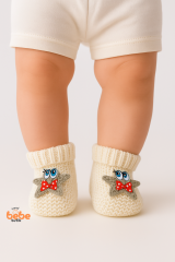 Yıldız Desenli Bebek Patik 1 Yaş %100 Triko Örgü Patik – Kız ve Erkek Bebek İçin Örgü Pamuklu Patik