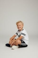 Erkek Çocuk Spor Tasarım Şortlu Takım - Pamuklu Kısa Kollu İkili Set BEYAZ 15-16 Yaş