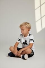 Erkek Çocuk Spor Tasarım Şortlu Takım - Pamuklu Kısa Kollu İkili Set BEYAZ 15-16 Yaş