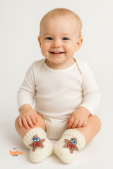 Yıldız Desenli Bebek Patik 1 Yaş %100 Triko Örgü Patik – Kız ve Erkek Bebek İçin Örgü Pamuklu Patik