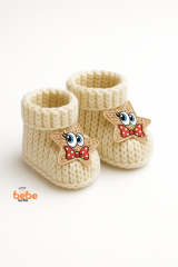 Yıldız Desenli Bebek Patik 1 Yaş %100 Triko Örgü Patik – Kız ve Erkek Bebek İçin Örgü Pamuklu Patik