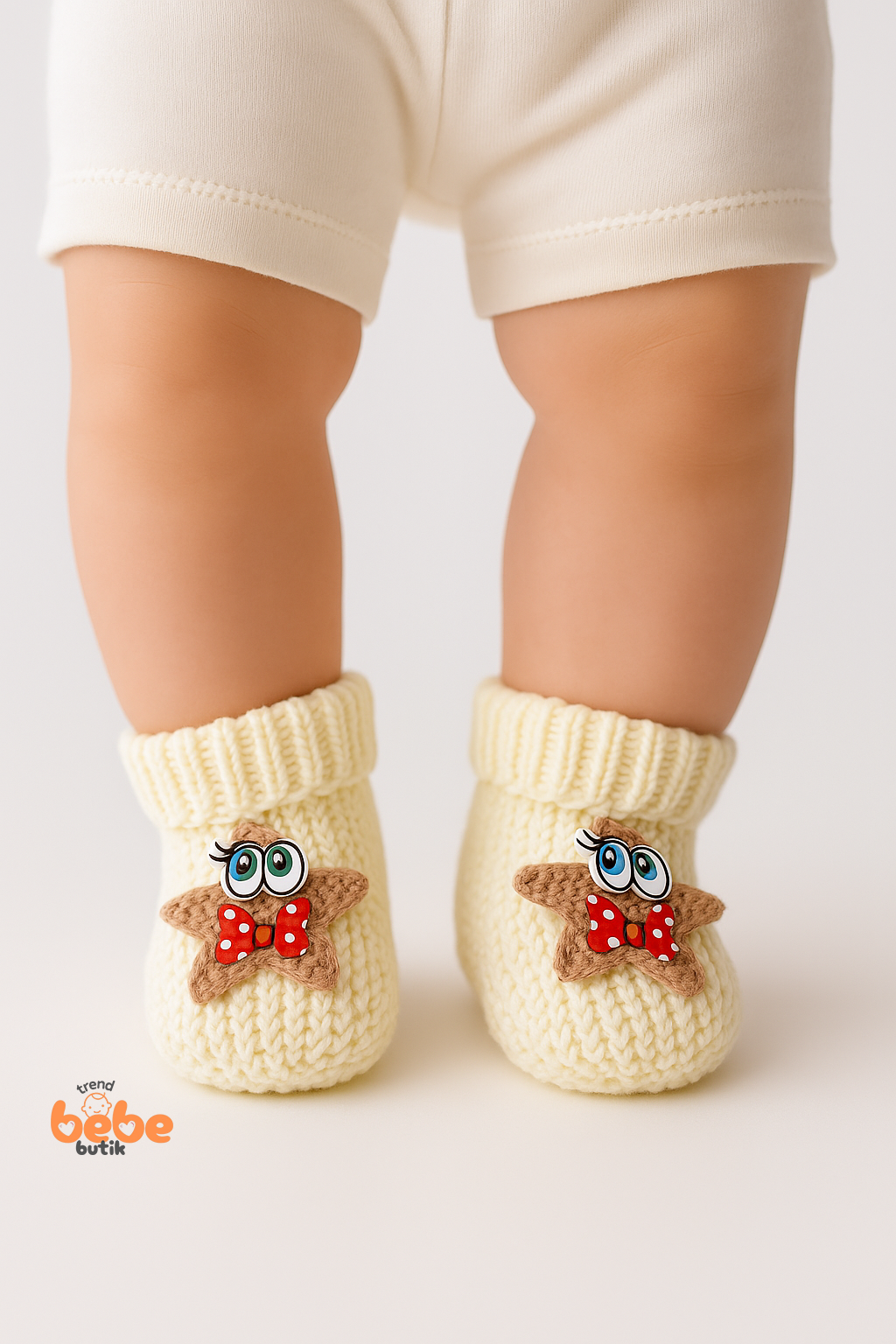 Yıldız Desenli Bebek Patik 1 Yaş %100 Triko Örgü Patik – Kız ve Erkek Bebek İçin Örgü Pamuklu Patik