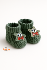 Yıldız Desenli Bebek Patik 1 Yaş %100 Triko Örgü Patik – Kız ve Erkek Bebek İçin Örgü Pamuklu Patik