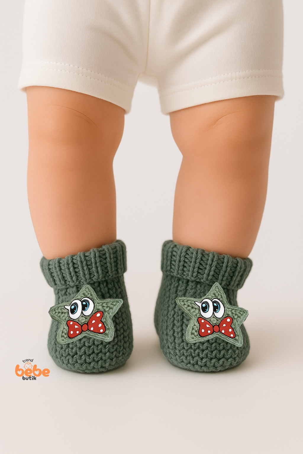 Yıldız Desenli Bebek Patik 1 Yaş %100 Triko Örgü Patik – Kız ve Erkek Bebek İçin Örgü Pamuklu Patik 1 Yaş