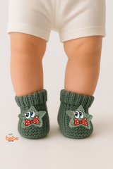 Yıldız Desenli Bebek Patik 1 Yaş %100 Triko Örgü Patik – Kız ve Erkek Bebek İçin Örgü Pamuklu Patik 1 Yaş