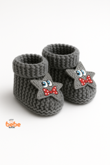 Yıldız Desenli Bebek Patik 1 Yaş %100 Triko Örgü Patik – Kız ve Erkek Bebek İçin Örgü Pamuklu Patik